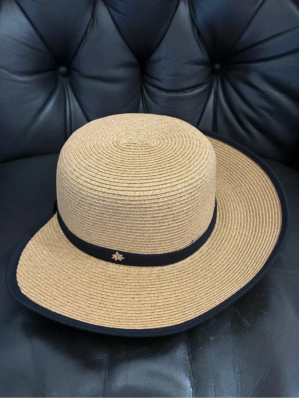Capelli of New York Tan Straw Sun Hat with Black Trim